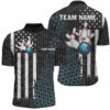 Black White American Flag Men Bowling Polo