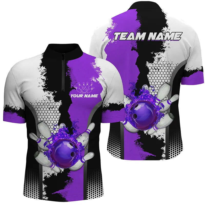 Black White Bowling Fire League Jerseys Custom Bowling Polo