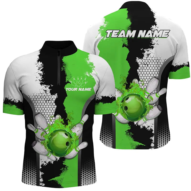 Black White Bowling Fire League Jerseys Custom Bowling Polo