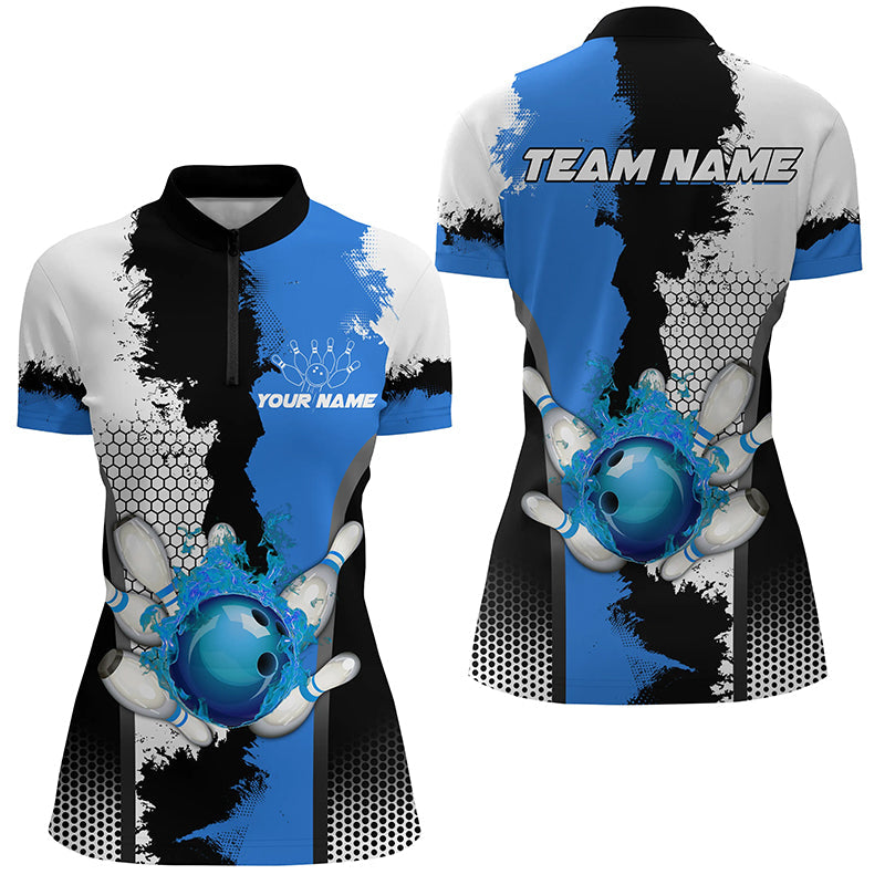 Black White Bowling Fire League Jerseys Custom Women Bowling Quarter Zip Shirt