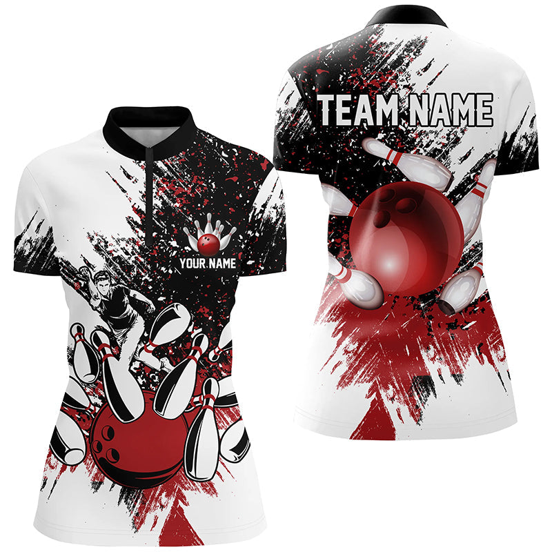 Black & White Women Bowling Quarter Zip Shirts Custom Bowling Jersey