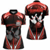 Black Women Bowling Quarter-Zip Shirt Custom Red Lightning Team Ladies Bowlers Jersey Bowling Outfits