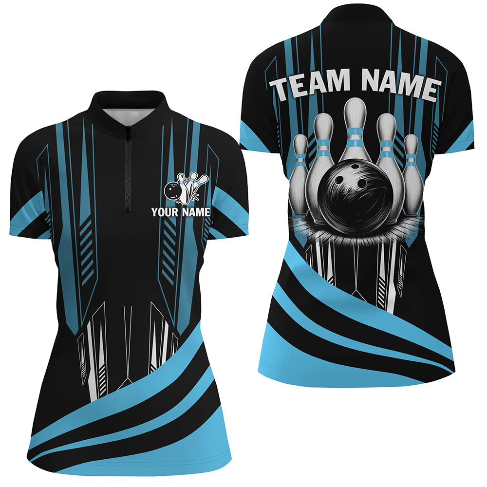Black Women Bowling Quarter Zip Shirt Custom Bowling Team League Jerseys