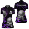 Black Women Bowling Quarter Zip Shirt Custom Skull Bowling Ball Ladies Team Jersey  Purple