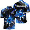 Black and Blue Flame Bowling ball pins Mens polo