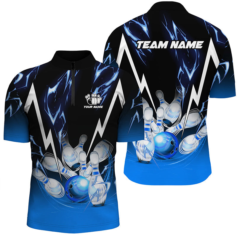 Black and Blue Lightning thunder Custom Bowling Polo