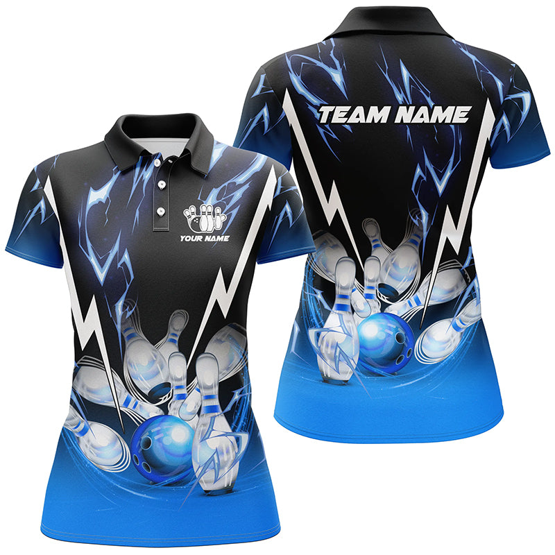 Black and Blue Lightning thunder Custom Bowling Polo