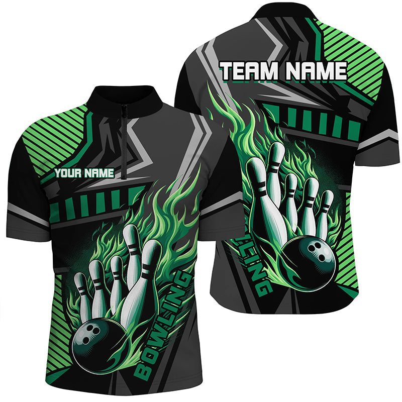 Black and Green Bowling ball pins Polo