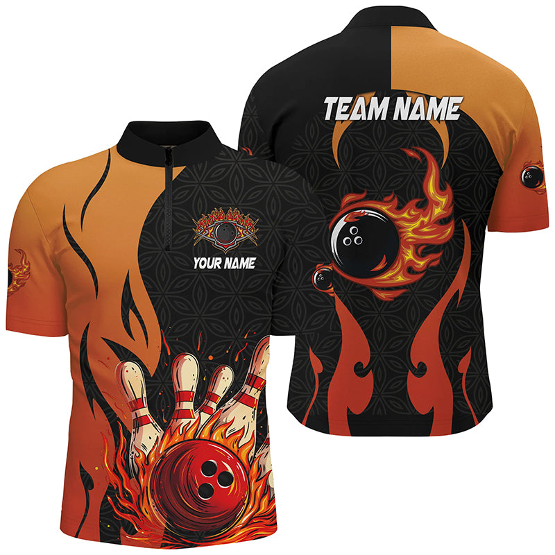 Black and Orange Flame Bowling Polo