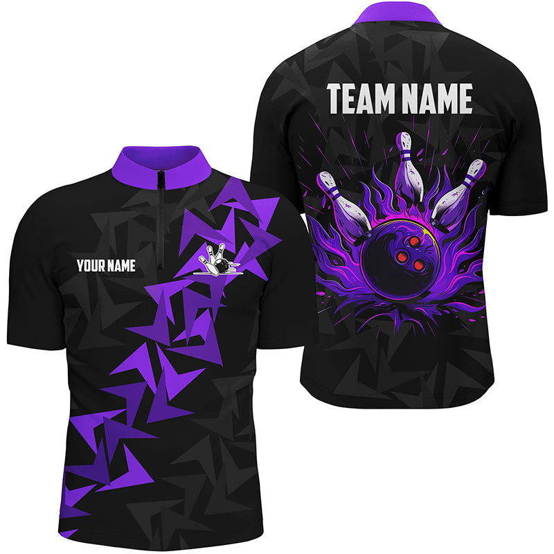 Black and Purple Flame Camo bowling Polo