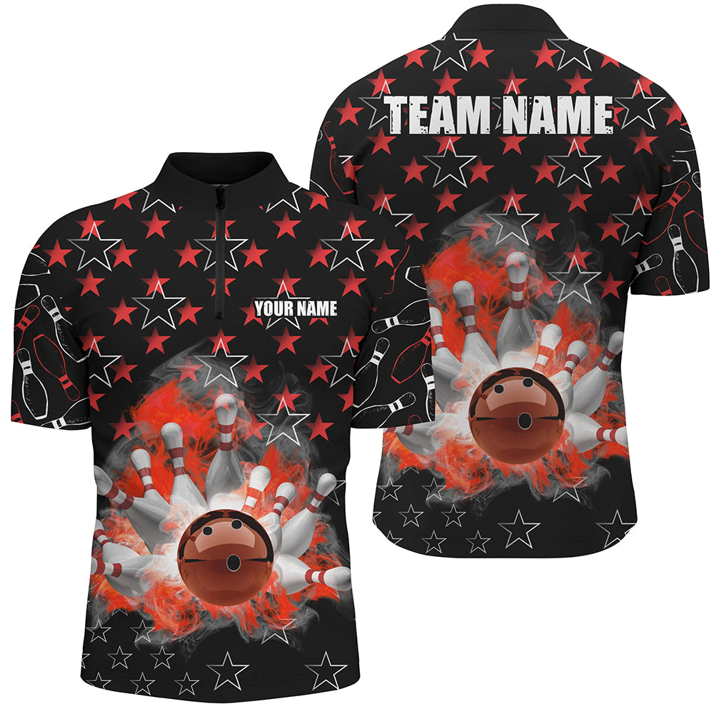 Black and Red Bowling stars pattern custom Mens Bowling Polo