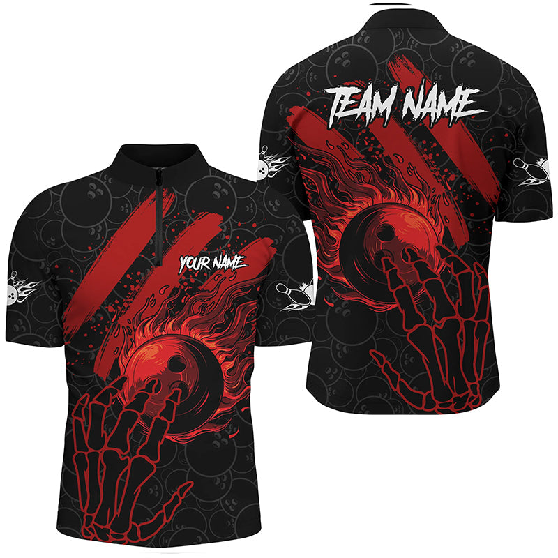 Black and Red Flame Camo bowling Polo