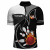 Black and White Bowling Quarter Zip Shirt for men Custom red flame team bowling ball and pins Jerseys