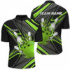 Black and green Men Quarter Zip Bowling Shirt custom Bowling Ball Pins flame bowling jersey for Bowler