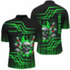 Black and green bowling skull polo