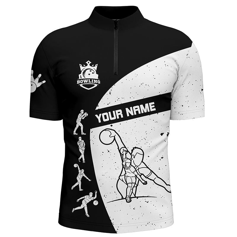 Black and white Bowling Quarter Zip shirts for men custom Bowling Team League Shirt bowl gifts