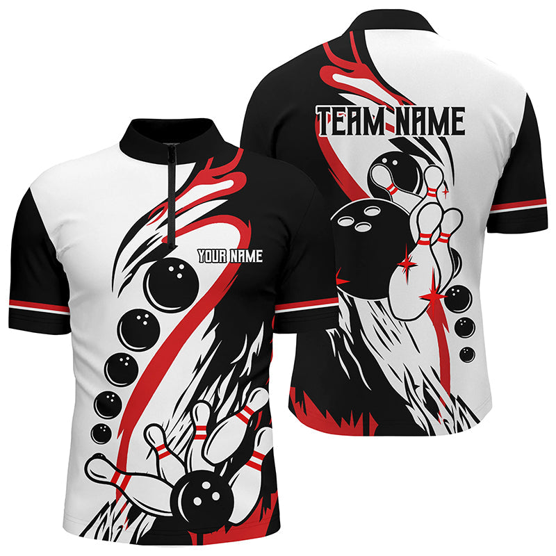 Black and white retro bowling league jerseys custom Men Bowling Quarter Zip Shirt