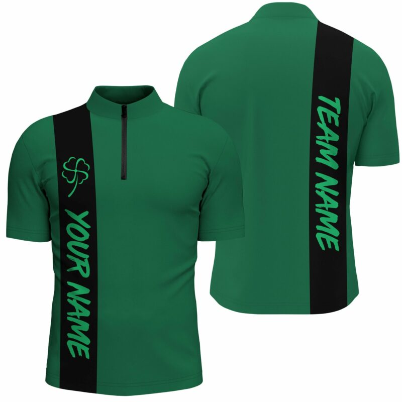Black green Retro Lucky Men bowling Quarter Zip shirt Custom St Patrick Day team league bowling jersey