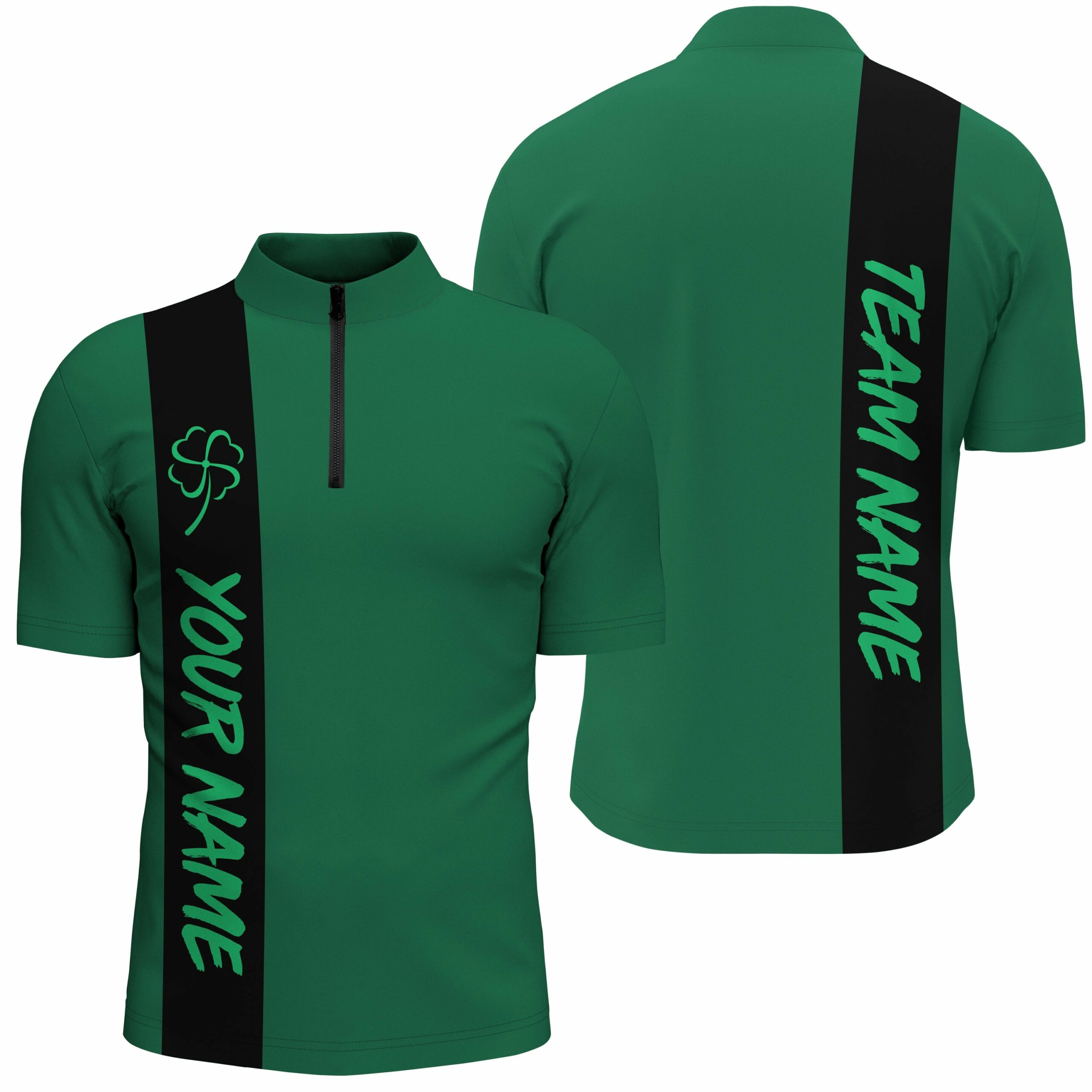 Black green Retro Lucky Men bowling Quarter Zip shirt Custom St Patrick Day team league bowling jersey