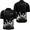 Black lightning thunder custom men bowling Quarter Zip shirt bowling ball pins team jerseys