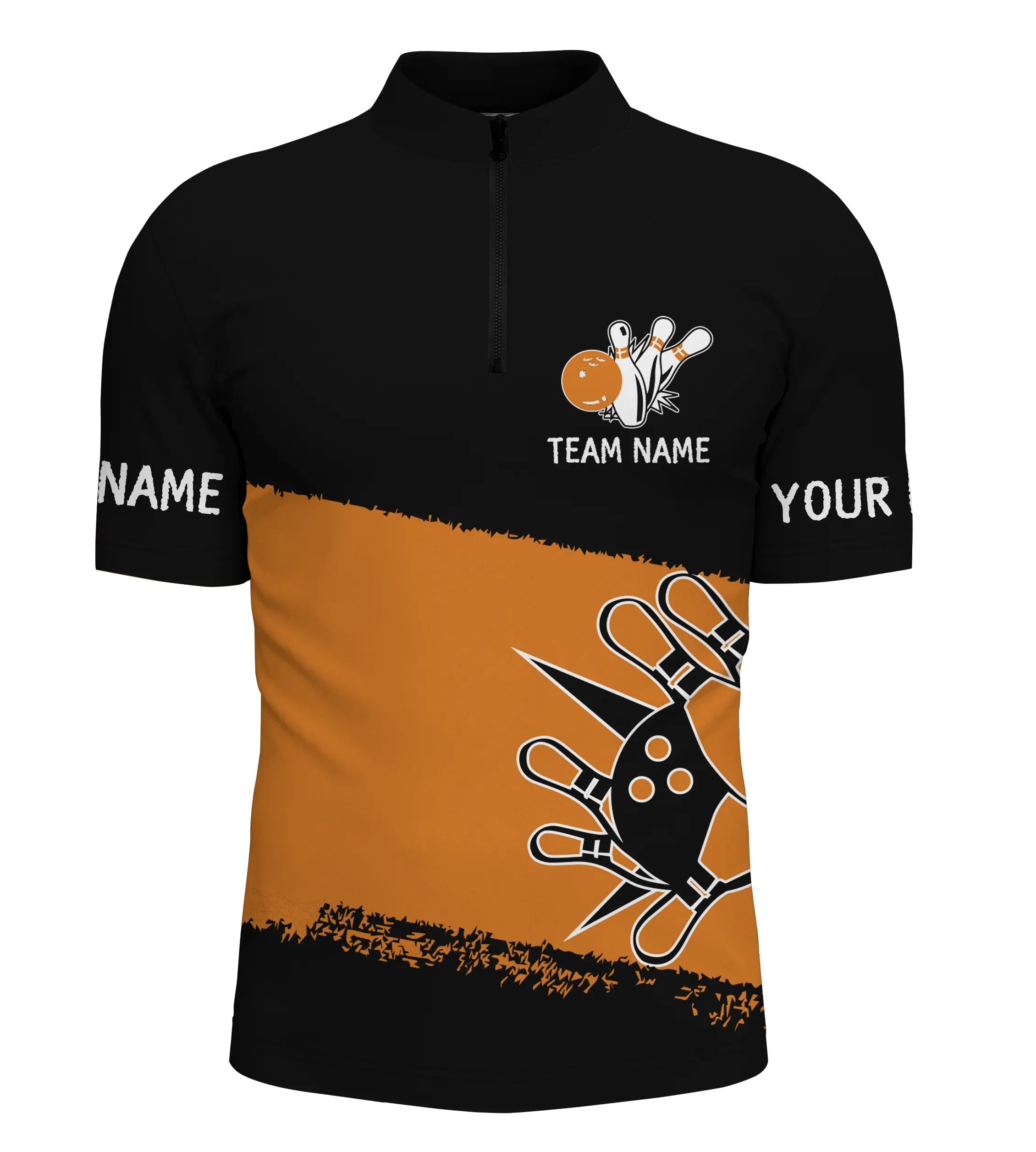 Black orange bowling balls and pins custom team bowling Quarter Zip for men
