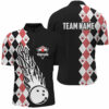 Black & red argyle pattern bowling fire Quarter Zip shirt for men custom bowling team league jerseys