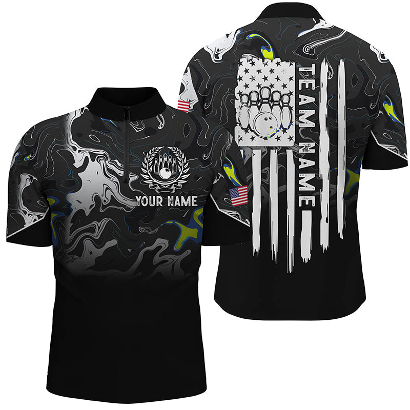 Black white camo Mens bowling Quarter Zip shirts Custom American flag patriotic bowling team jerseys