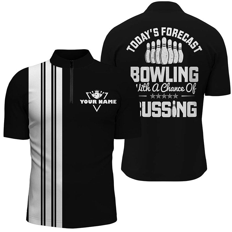Black white retro bowling Quarter Zip shirts for men custom Today forecast bowling chance of cussing
