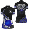 Blue And Black Bowling Quarter Zip Shirts For Women Custom Bowling Ball Pins Team Jerseys Bowl Gifts