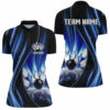 Blue And Black Light Women Quarter Zip Shirt Custom Bowling League Jerseys