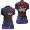 Blue And Red Camo Bowling Team Shirts Custom Women Quarter Zip Shirts Bowling League Shirts