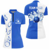Blue And White Retro Vintage Bowling Quarter Zip Shirts For Women Custom Bowling Team Jerseys