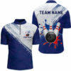 Blue Bowling Quarter Zip Shirts For Men Retro Bowling Jersey Custom Bowling Team League Shirt