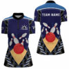 Blue Bowling Quarter Zip Shirts For Women Custom Retro Bowling Ball & Pins Team Bowling Jerseys