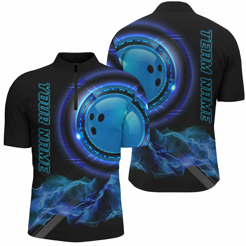 Blue Bowling Shirts For Men Personalized Bowling Team Jersey Custom Bowling Polo & Quarter Zip Shirts