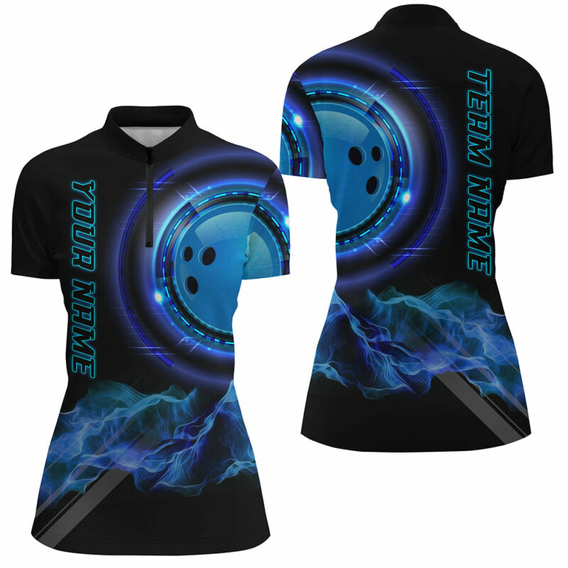 Blue Bowling Shirts For Women Personalized Bowling Team Jersey Custom Bowling Quarter-Zip Shirts