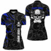 Blue Camo Black Bowling Quarter Zip Shirts For Women Custom Team Skull Bowling