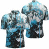 Blue Camo Bowling Team Shirts Men Quarter Zip Personalized Bowling League Jerseys Strike Bowling