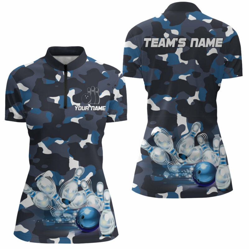 Blue Camo Bowling Women'S Quarter-Zip Shirt