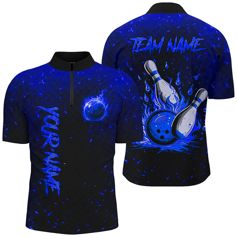 Blue Flame Bowling Jerseys For Men Custom Bowling Polo