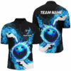 Blue Flame Fire Bowling Shirts For Men Custom Bowling Team Jersey Bowling Polo & Quarter Zip Shirts