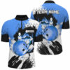 Blue Flame bowling ball and pins jerseys Custom Team League Bowling Quarter Zip Shirts For Men
