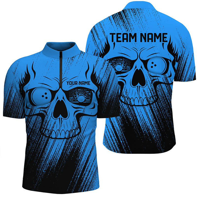 Blue Grunge Skull Bowling Polo