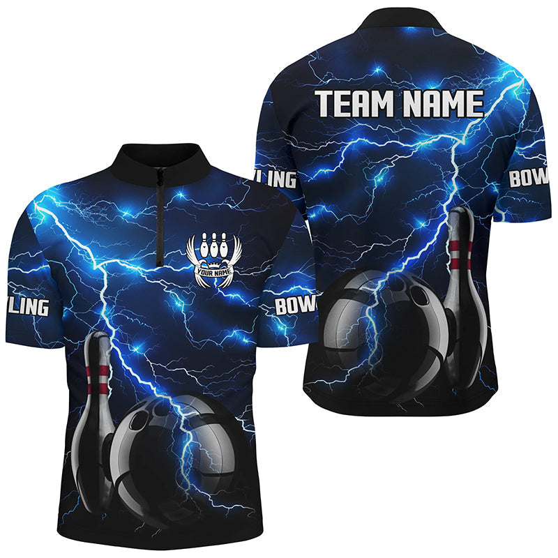 Blue Lightning Thunder Black Bowling Polo