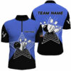 Blue and Black retro bowling ball pins star custom Men's bowling Polo