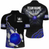Blue and black Bowling Quarter Zip shirts for men custom Bowling ball pins Team Jerseys bowl gifts