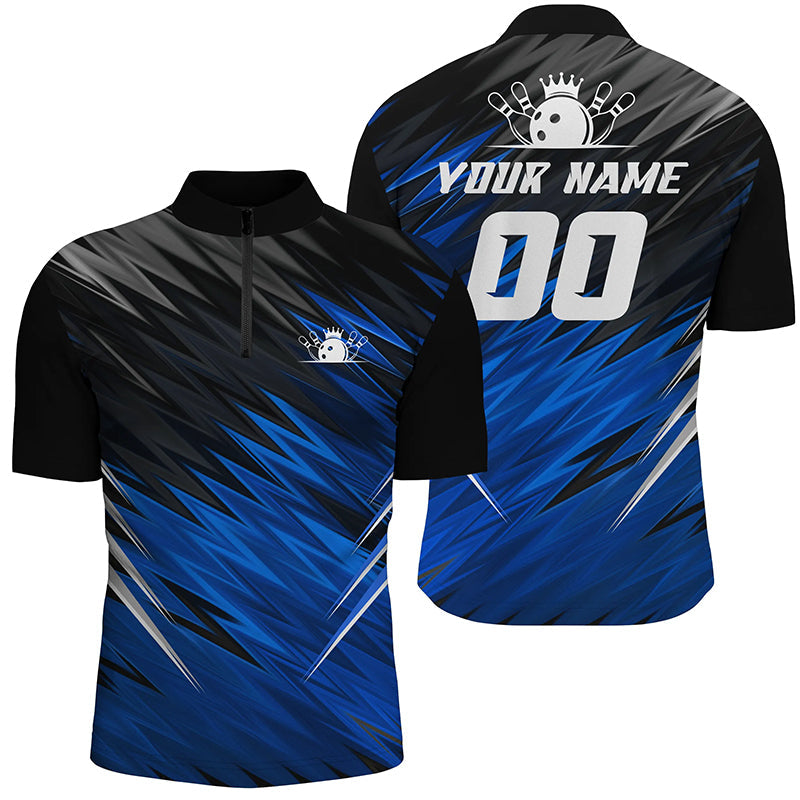 Blue and black Mens Quarter Zip shirts custom name bowling shirts for men