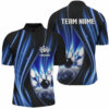 Blue and black light Mens bowling Quarter Zip Shirt Custom league jerseys
