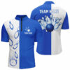 Blue and white retro vintage Bowling Quarter Zip shirts for men custom Bowling team jerseys