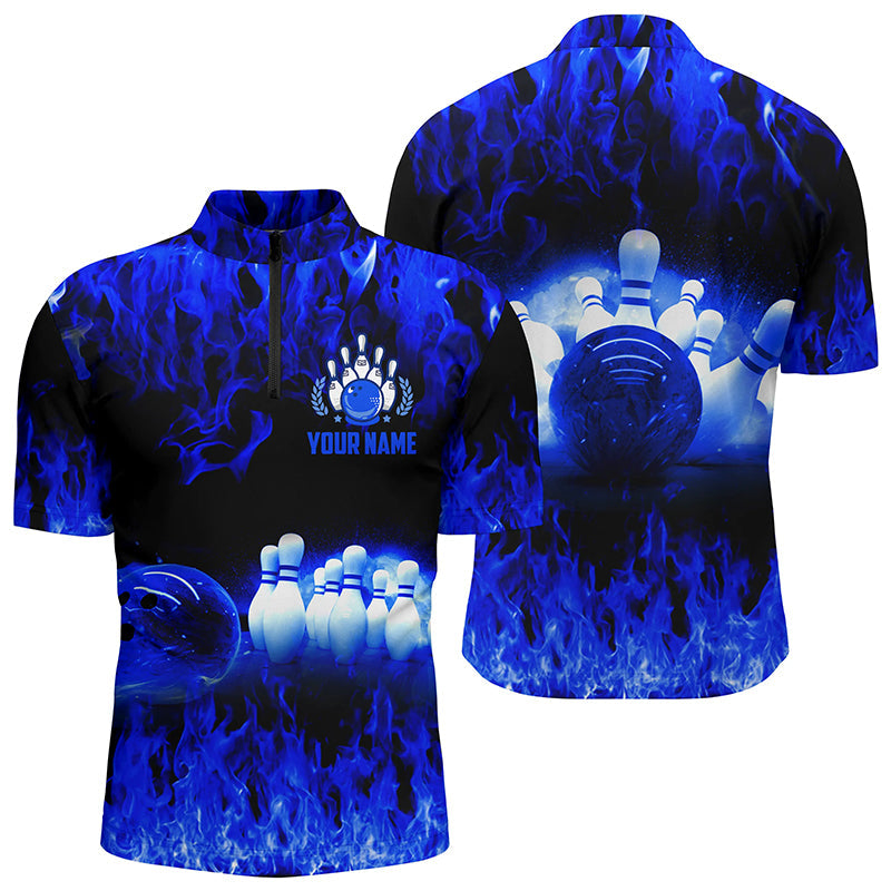 Blue flame Men's bowling Quarter Zip shirts